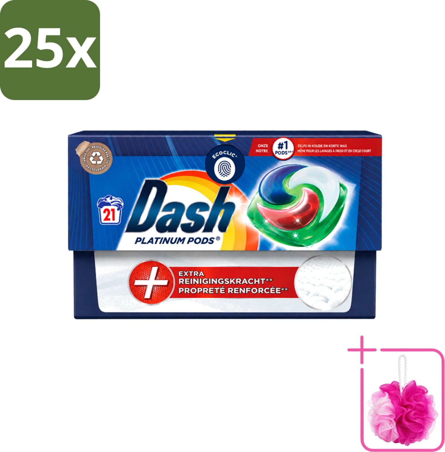 25 x Dash Platinum - Wasmiddel Capsules - Witte en Gekleurde Was - 21 Wasbeurten - Bulkverpakking - Wasmiddel - Douchemop - Wascapsules