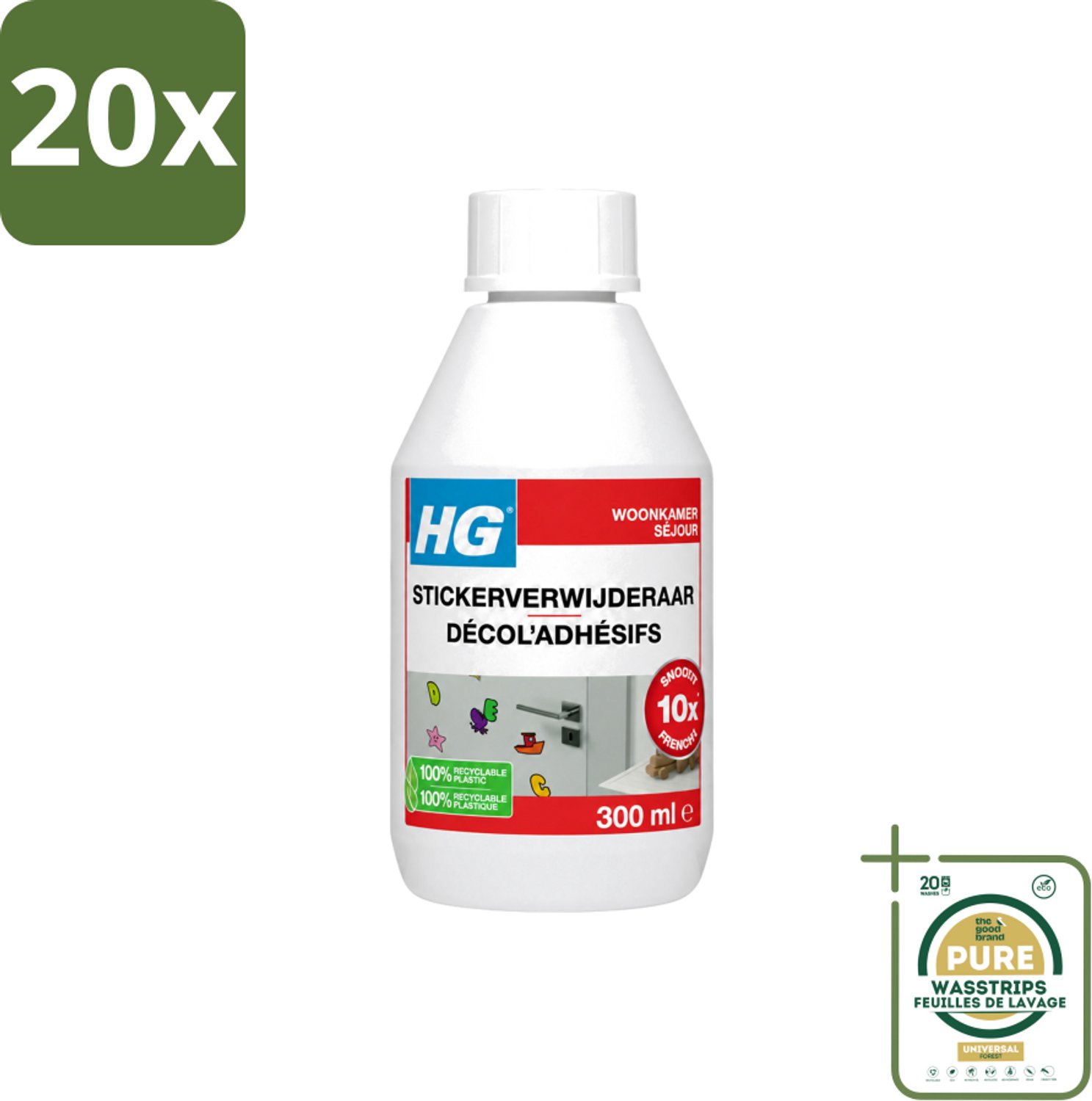20 x HG - Stickerverwijderaar - Meest Effectief - Verwijdert Eenvoudig - 300 ml - Wasstrips - Stickerverwijderaar - Stickerlijm Verwijderen - Hakstrepen Verwijderen - Teerspatten Verwijderen - Smeervlekken Verwijderen