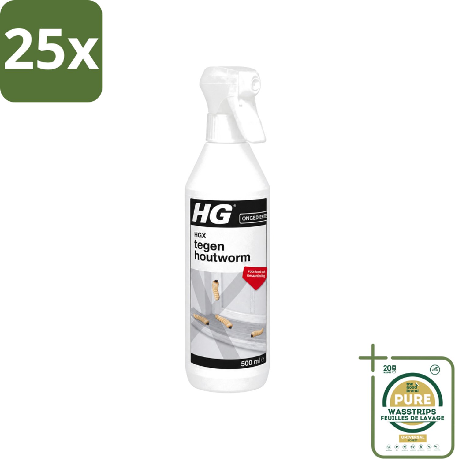 25 x HG X - Tegen Houtworm - Eenvoudige Bestrijding - 500 ml - Wasstrips - Houtworm Bestrijding - Hout Bescherming - Hout Reinigen - Hout Herstellen - Houtaantastende Insecten
