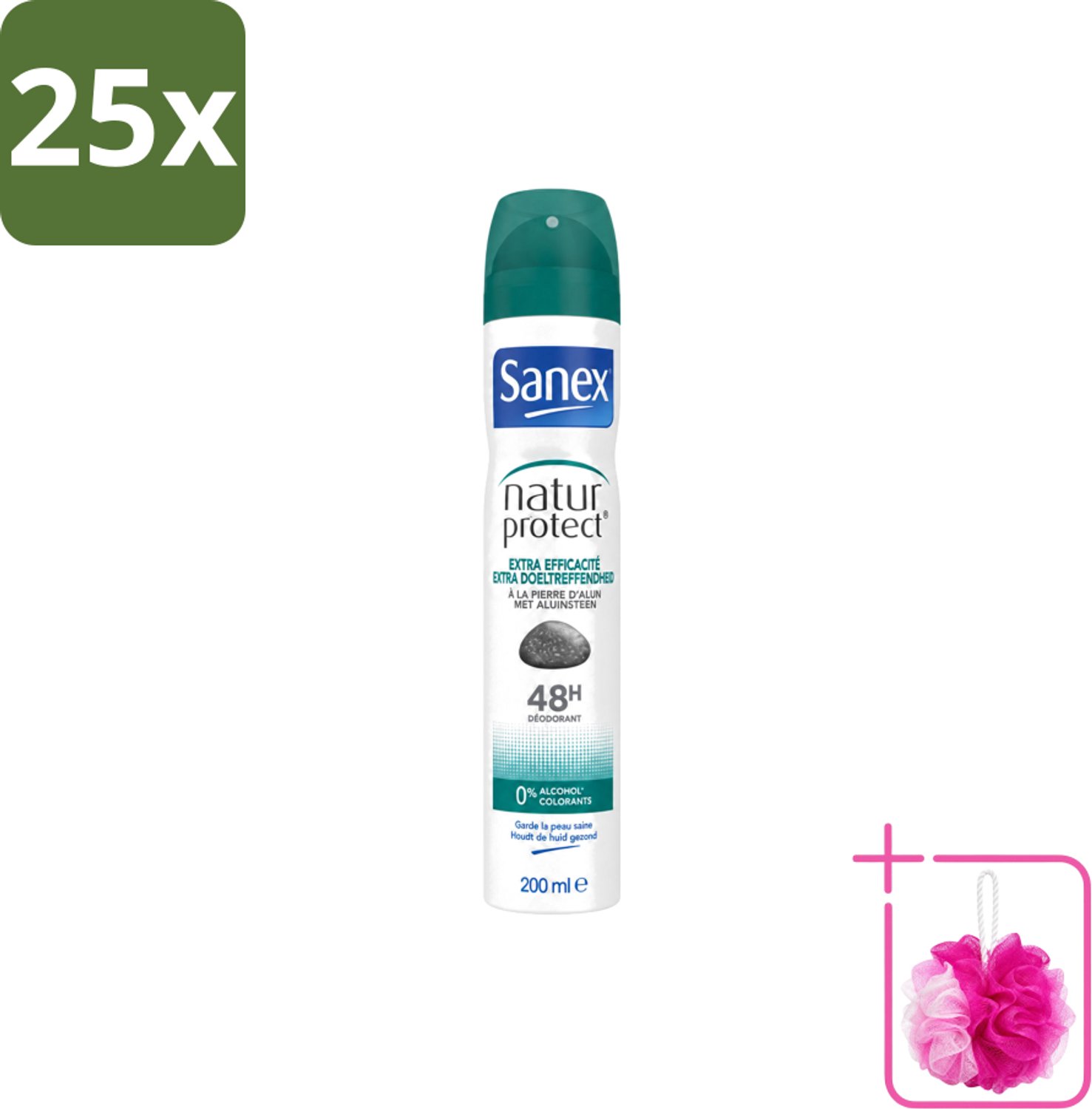 25 x Sanex – Deodorant Spray – Aluinsteen – 200 ml - Bulkverpakking - Deodorant spray - Douchemop - Natuurlijke deodorant