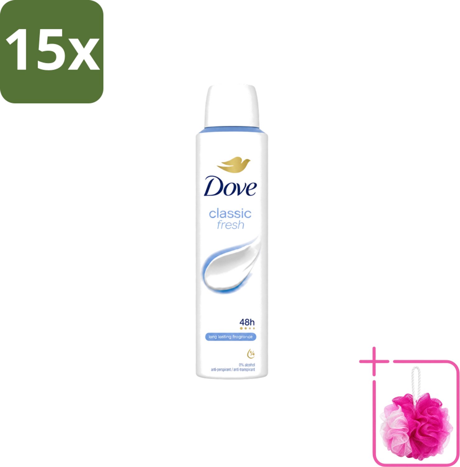 15 x Dove – Deodorant Spray – Classic Fresh – 200 ml - Bulkverpakking - Anti-transpirant spray - Douchemop - Okselgeur