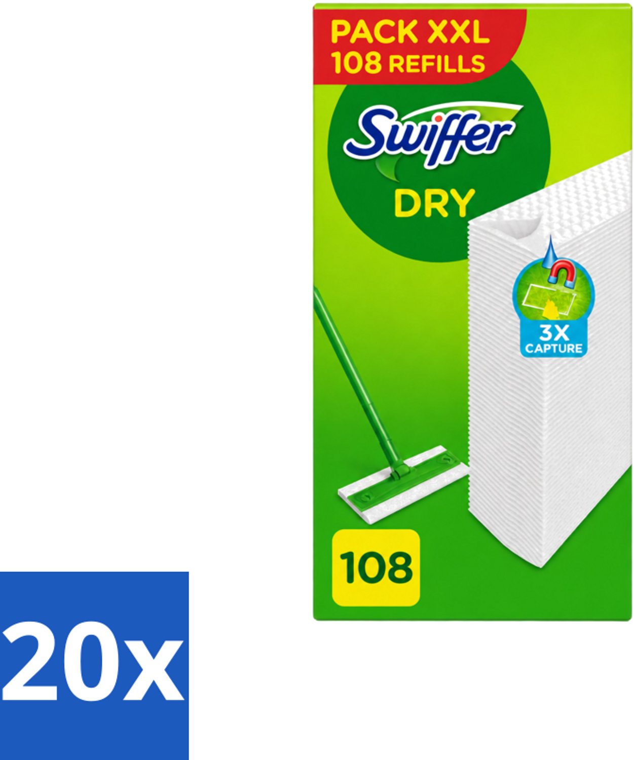 20 x Swiffer – Vloerdoekjes – Dry Navullingen – 108 doekjes - Voordeelverpakking - 20 stuks