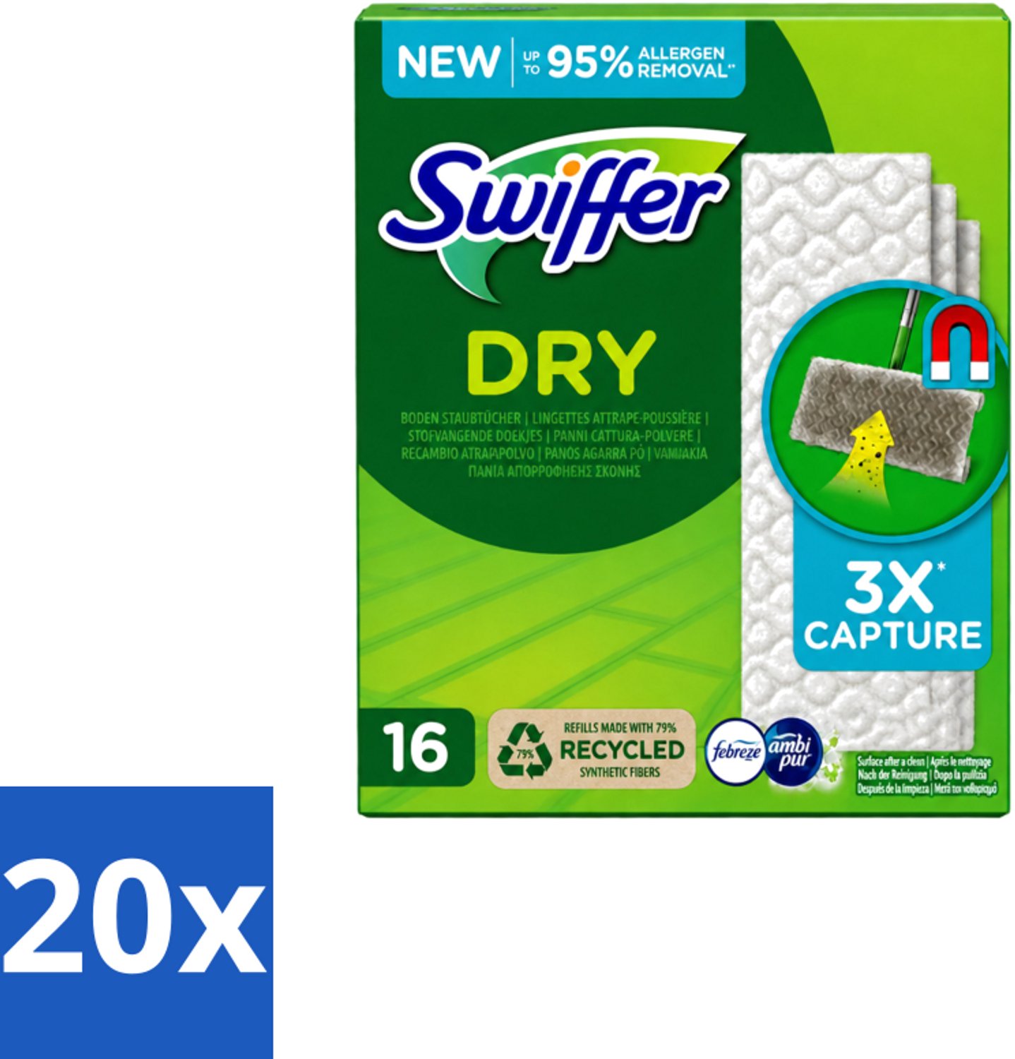 20 x Swiffer – Vloerdoekjes – Dry Navullingen – 16 doekjes - Voordeelverpakking - 20 stuks