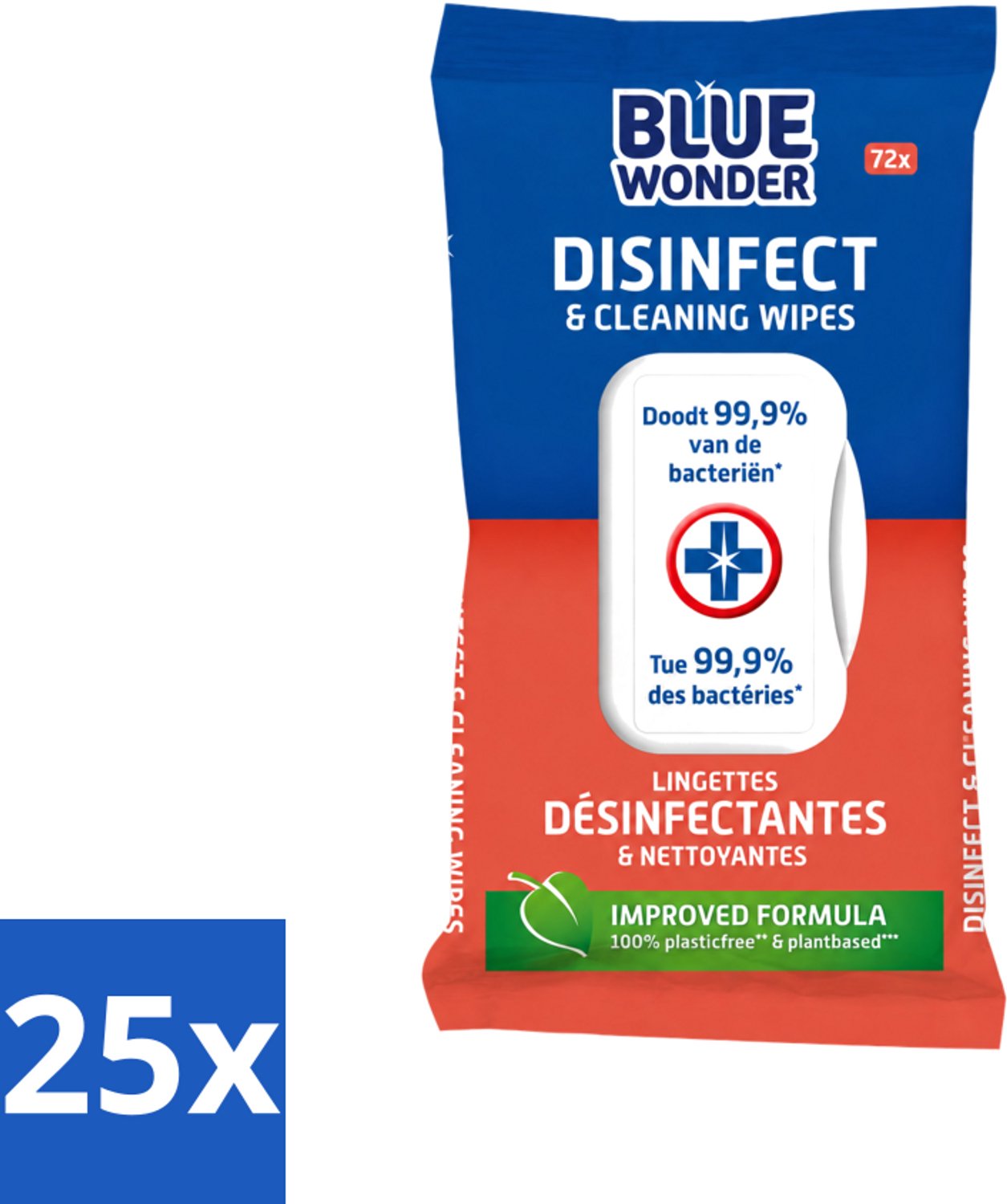 25 x Blue Wonder - Desinfectie Reiniger- Hygiënische Reiniging - 72 Doekjes - Voordeelverpakking - 25 stuks