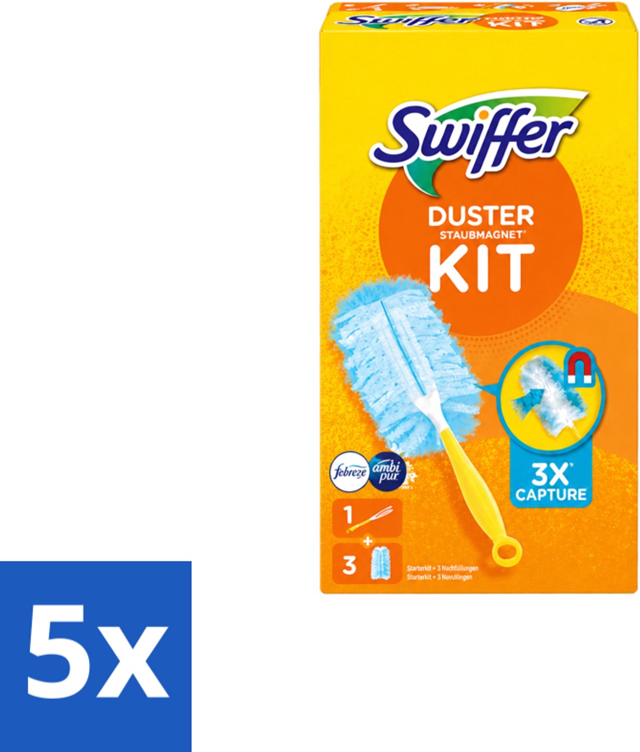 5 x Swiffer – Starterkit + 3 Navullingen – Met Febreze - Voordeelverpakking - 5 stuks