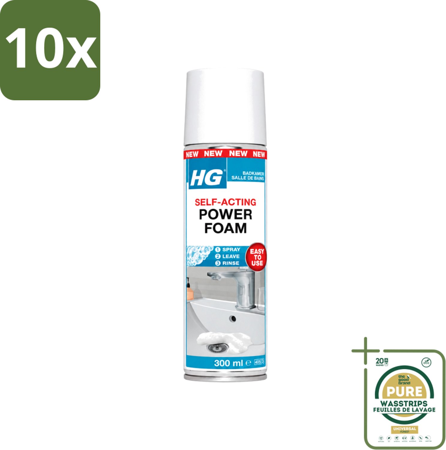 10 x HG - Badkamer - Badkamerreiniger - Power Foam Badkamer - Zelf-Activerend - 300 ml - Wasstrips - Badkamerreiniger - Schuimreiniger - Kalkaanslag - Zeepresten - Tegelreiniger