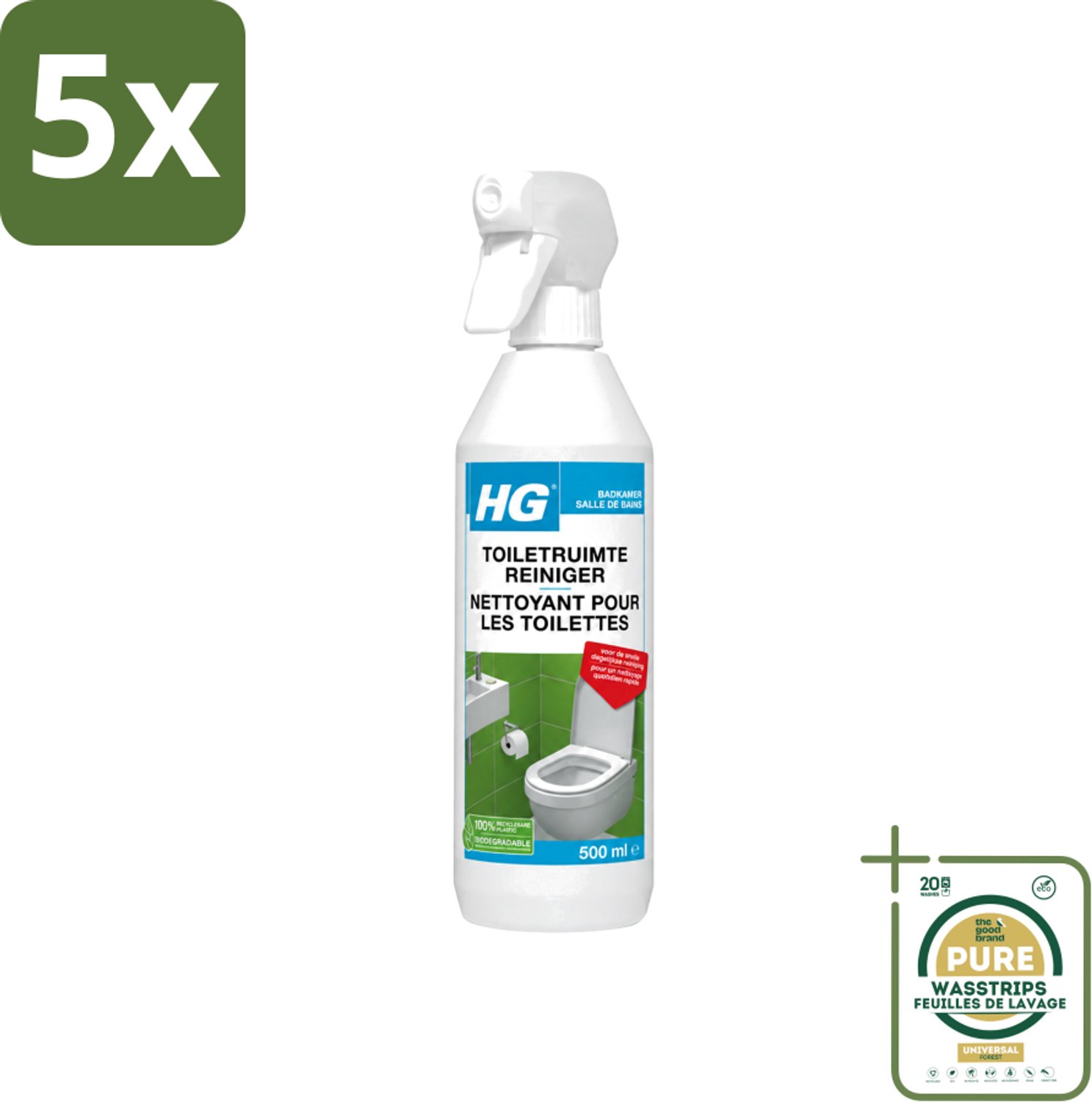 5 x HG - Badkamer - Toiletruimte Reiniger - Snelle Dagelijkse Reiniging - 500 ml - Wasstrips - Toiletruimte Reinigen - Toiletruimte Reiniger - Toilet Reinigen - Toilet Reiniger - Hygiëne