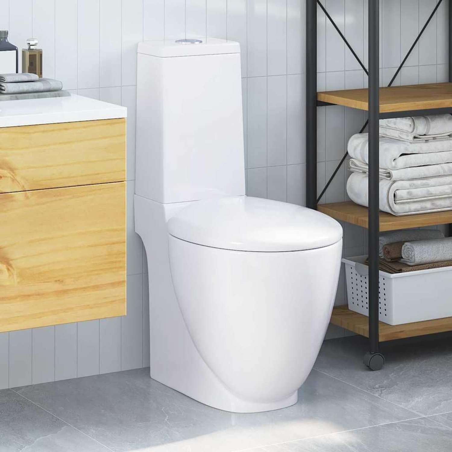 Keramiek, staande toilet, diepspoelbak, rond, met
