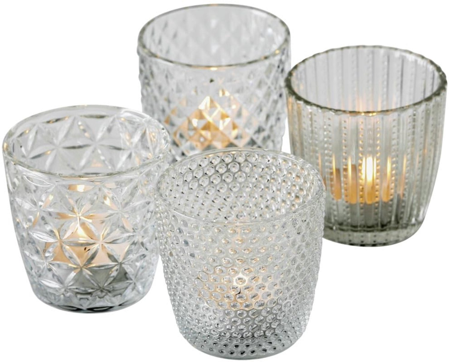 Set van 4 Lanternen voor Theelichten, Decoratief Glas, Diameter 8 cm