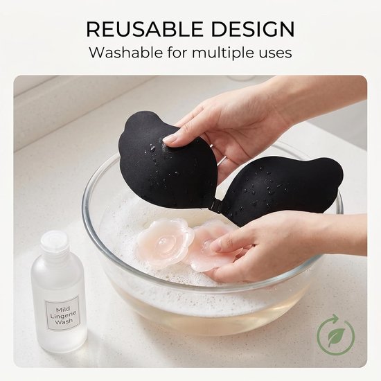 Set van 2 Herbruikbare Zelfklevende Push Up Bh's - Rugloze en Onzichtbare Silicone Bh met 4 Borstpads en 36 Klevende Strips voor Trouwe Jurk, Cup A — afbeelding 3