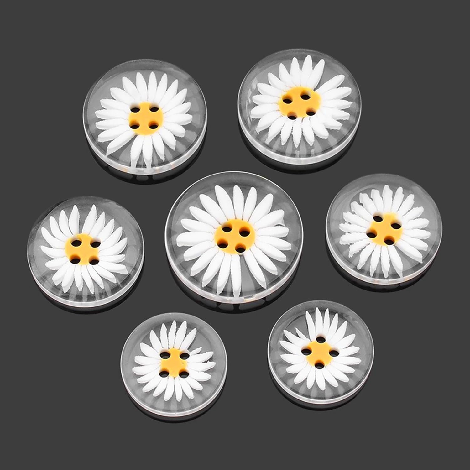 Knopen voor naaien DIY en handwerk afmetingen van 11,5 mm tot 30 mm madeliefjes ontwerp perfect voor ambachten en naaiprojecten