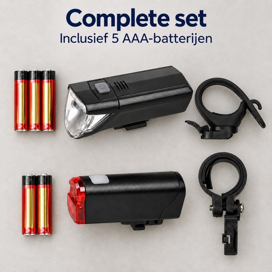 Dutch Standard fietslampenset - Led voorlicht 30 lux en achterlicht - Inclusief batterijen - IPX4 - Zwart — afbeelding 4
