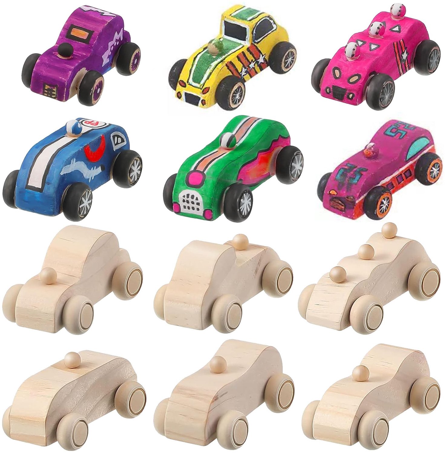 Houten Auto voor Schilderen - Mini DIY Projecten - 6 Stuks