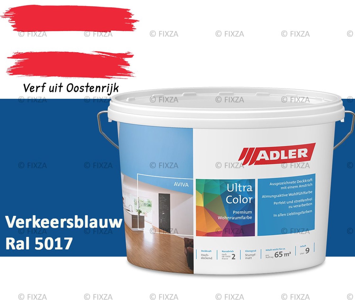 ADLER Aviva Ultra-Color SD Muurverf – Premium Matte Binnenmuurverf met Smart-Dry Technologie – Streeploos & Hoge Dekking – Verkeersblauw – 1 Liter