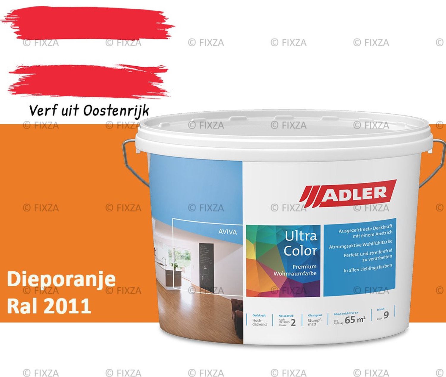 ADLER Aviva Ultra-Color SD Muurverf – Premium Matte Binnenmuurverf met Smart-Dry Technologie – Streeploos & Hoge Dekking – Dieporanje – 1 Liter