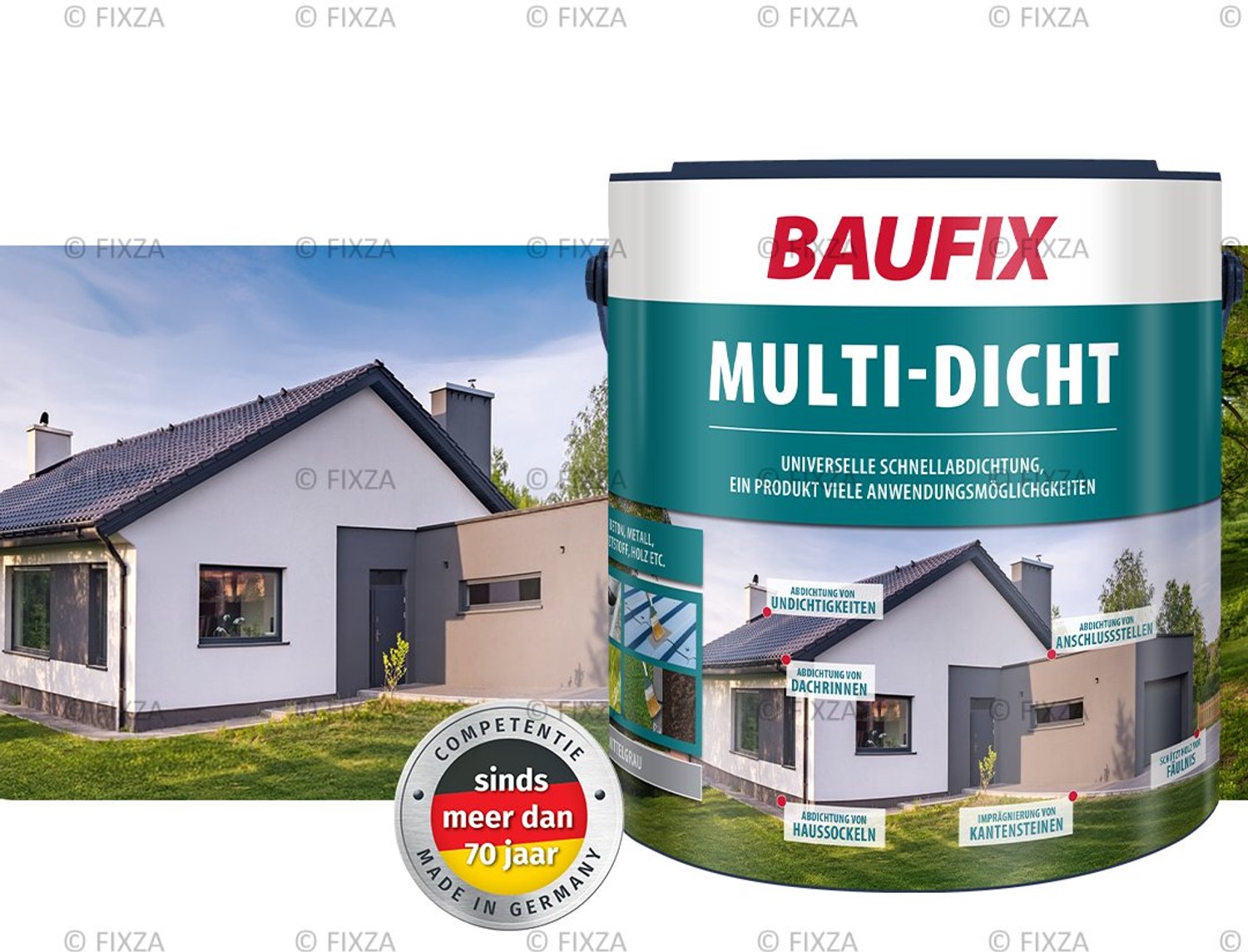 BAUFIX Multi Dicht Waterdichte Dakafdichting – 3 kg – 1 Component – Bitumen Vrij – Voor Dak Reparatie, Dakgoot en Lekkage – Hecht op Hout, Beton, Metaal en Bitumen