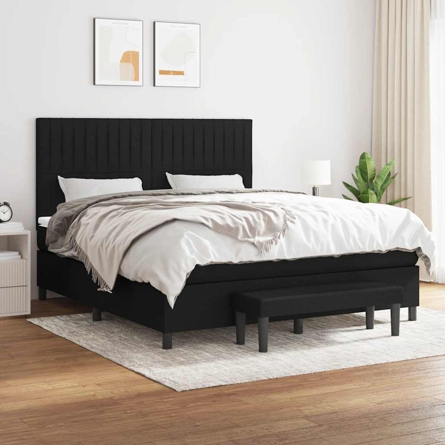 Ademende stof verstelbaar hoofdbord pocketvering matras zwart 160x200 cm