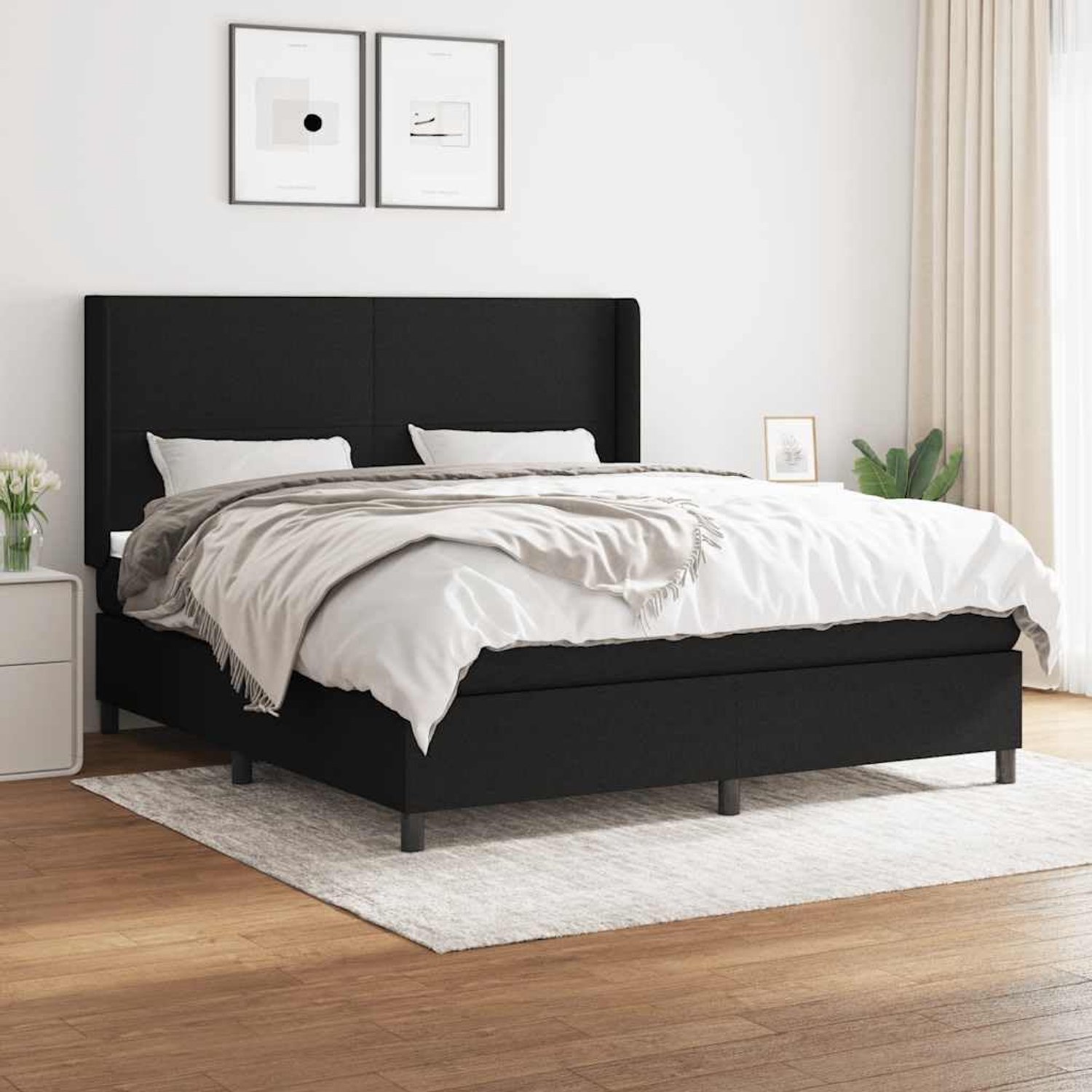 Stof Verstelbaar hoofdbord Pocketvering matras Zwart 160x200 cm