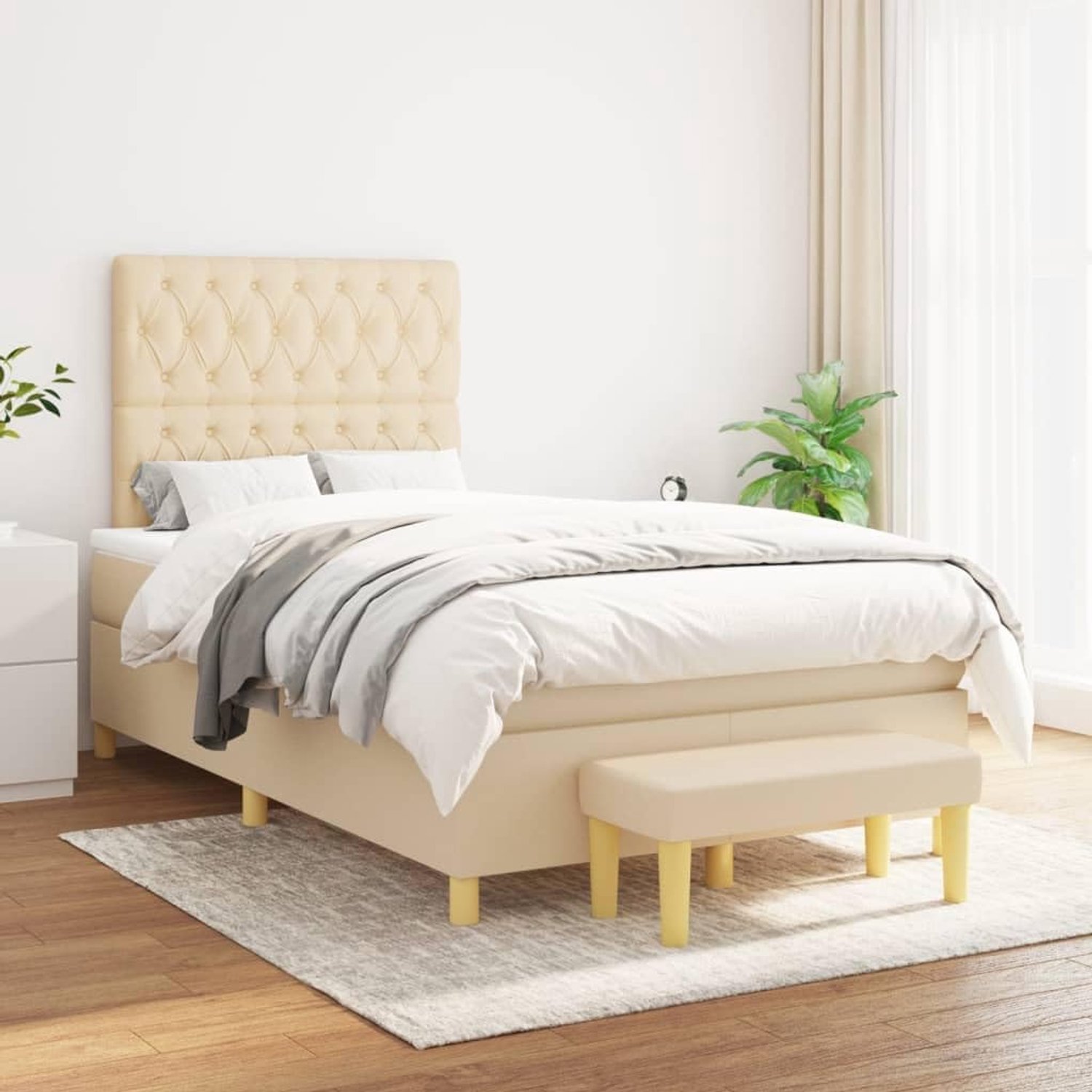 Stof Verstelbaar hoofdbord Pocketvering matras Crème 120x200 cm
