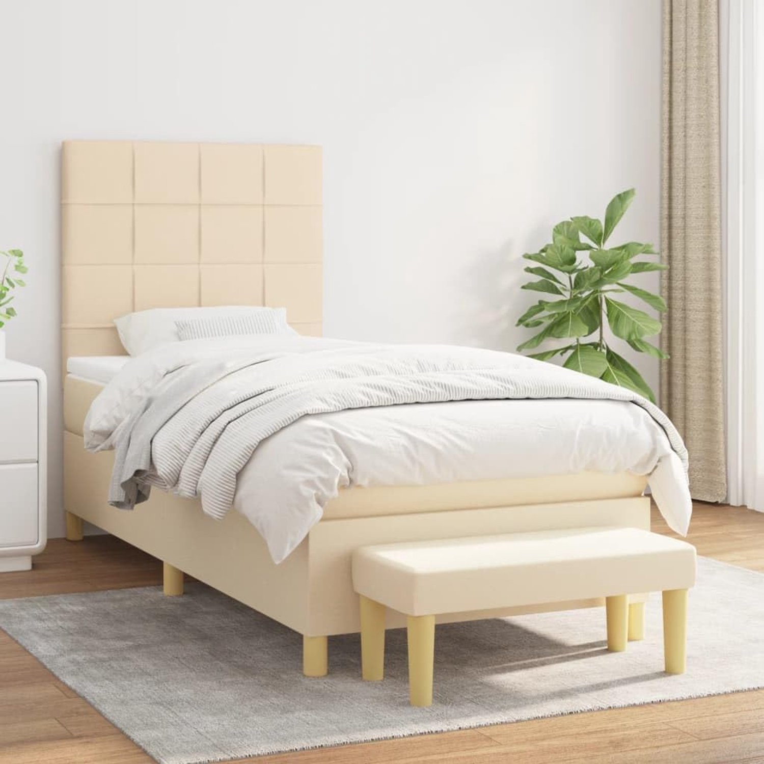 Stof Verstelbaar hoofdbord Pocketvering matras Crème 100x200 cm