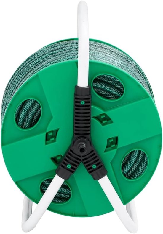 Slanghaspel met 20 m 1/2 inch tuinslang en 4-delige aansluitset voor irrigatie, slangwagen van verzinkt staal, groen — afbeelding 4