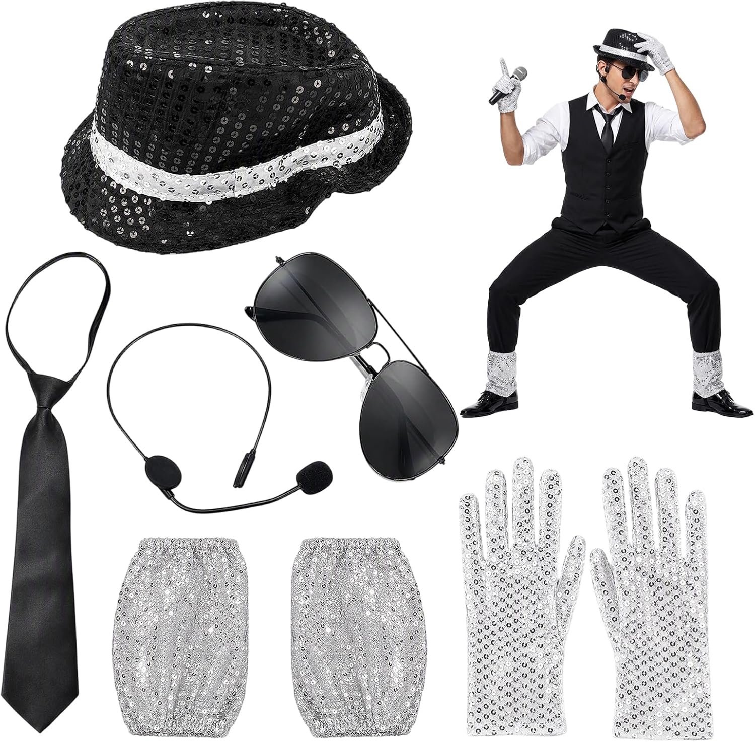 Kostuumaccessoires voor volwassenen, 6 stuks glitter 0utfit heren