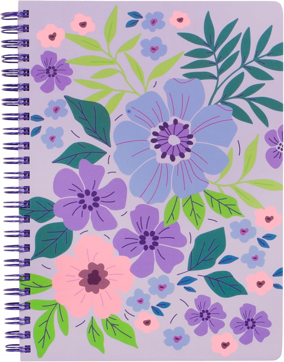 Mill & Co Schattig Mini Spiraal Notebook, 8.25" x 6.25" Journal met duurzame hardcover en 160 gelinieerde pagina's, lila bloemen