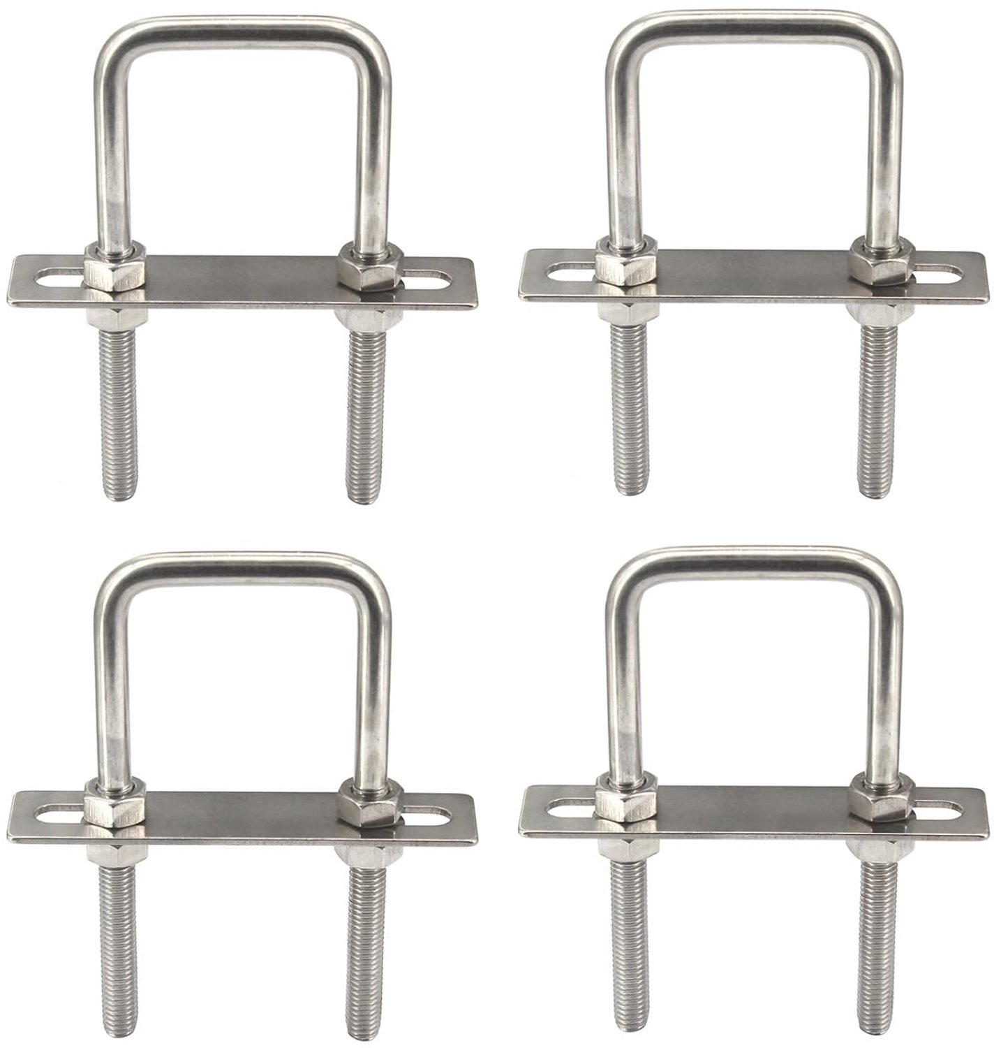 304 roestvrijstalen vierkante U-bouten met zeskantmoeren, frameplaat, ronde ringen (4 stuks)