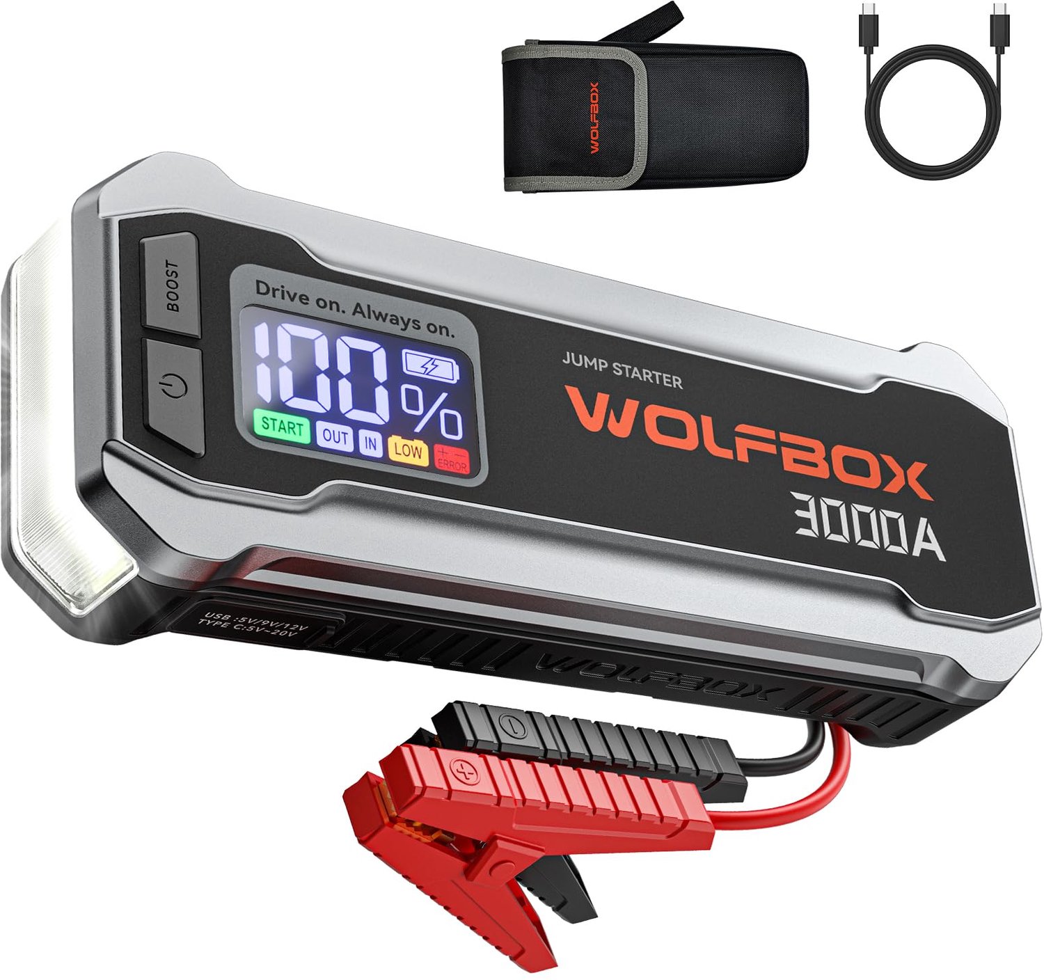 Auto Accu Booster Jumpstarter - 3000A Capaciteit - 12V Voertuig - 4000 mAh Lithium-ion Batterij - Draagbare Powerbank - Met LED Zaklamp