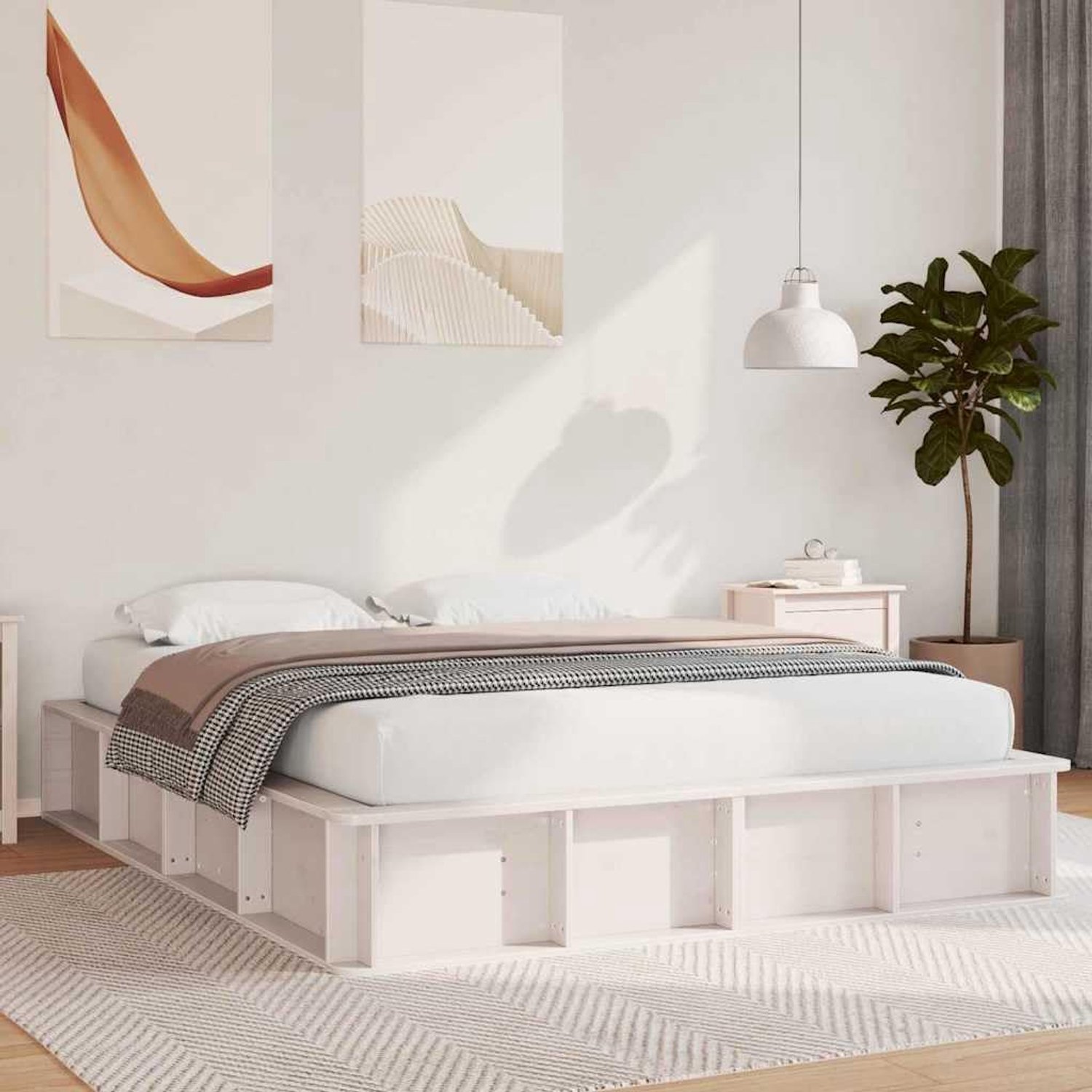 Grenenhout platformbedframe modern slaapkamer Wit 160 x 200 cm