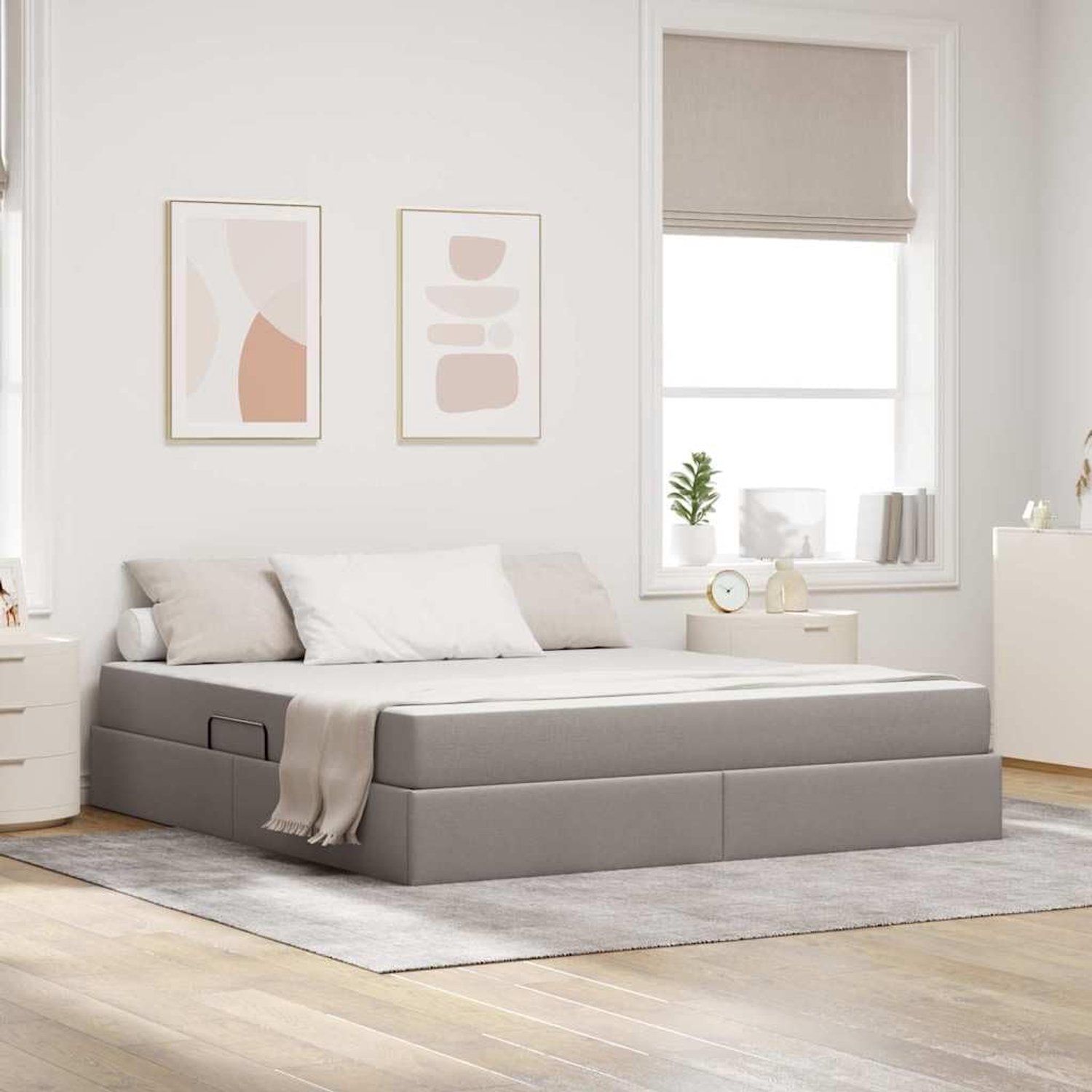Opbergbed met matras modern minimalistisch Taupe 160 x 200 cm