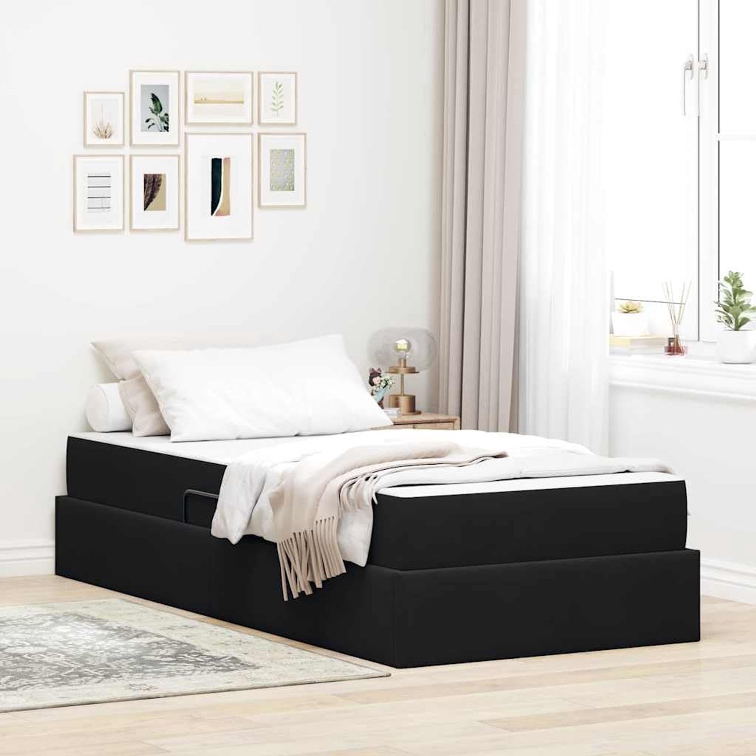 Opbergbed met matras slaapkamer modern 90 x 190 cm Zwart