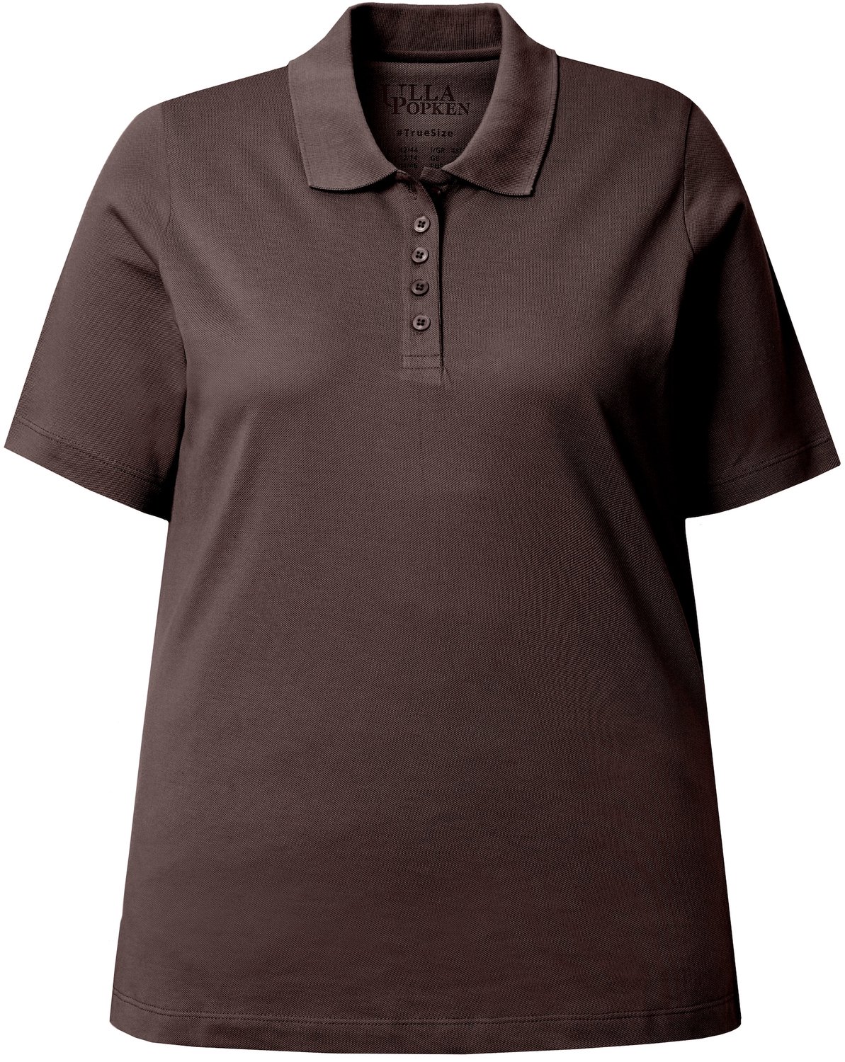 Ulla Popken - Dames - Poloshirt langere knoopsluiting polokraag korte mouwen - Mahonie - Maat 54+