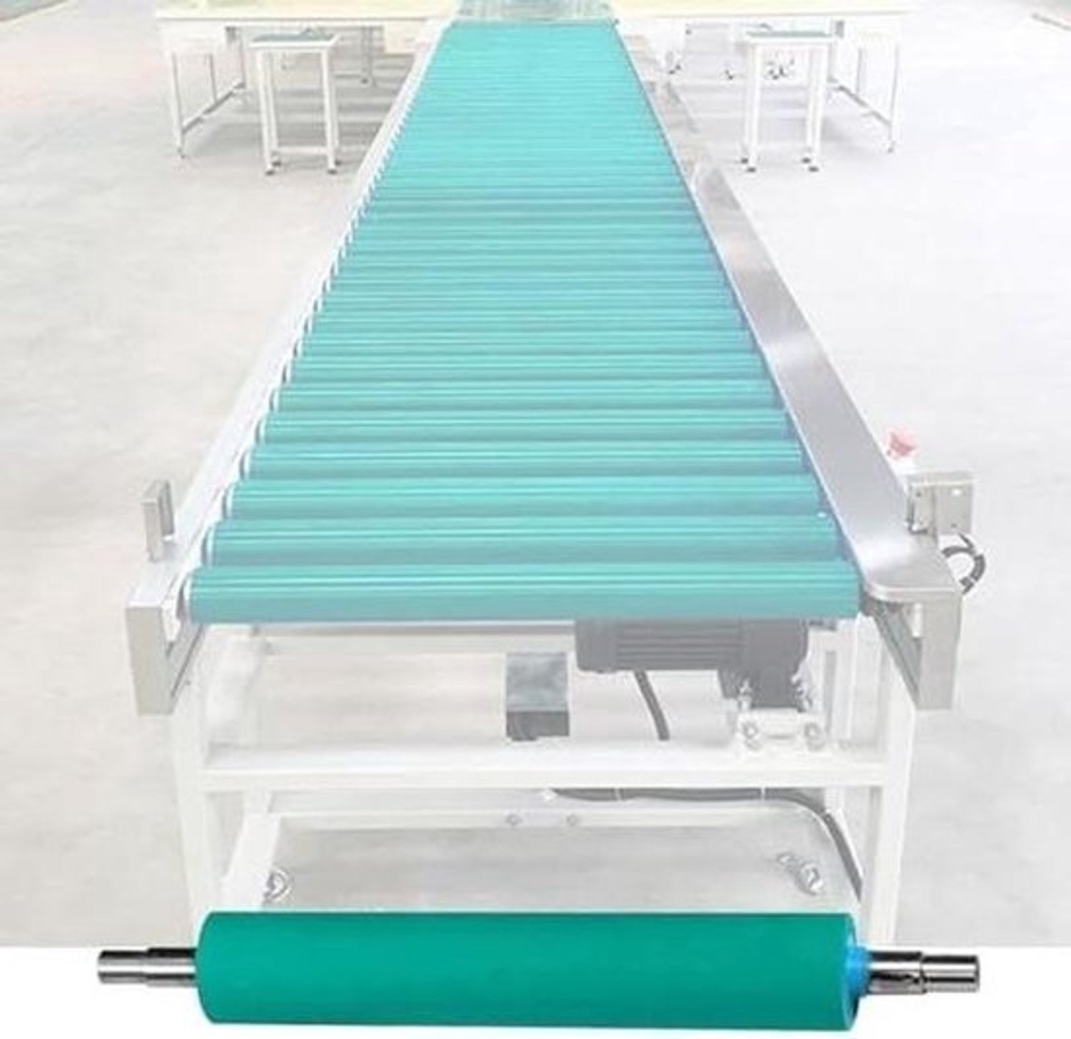 Transportrollen van RVS - Rollen voor lopende band - Goederen verplaatsen - Polyurethaan gecoat - 50 x 550 mm - Zilver