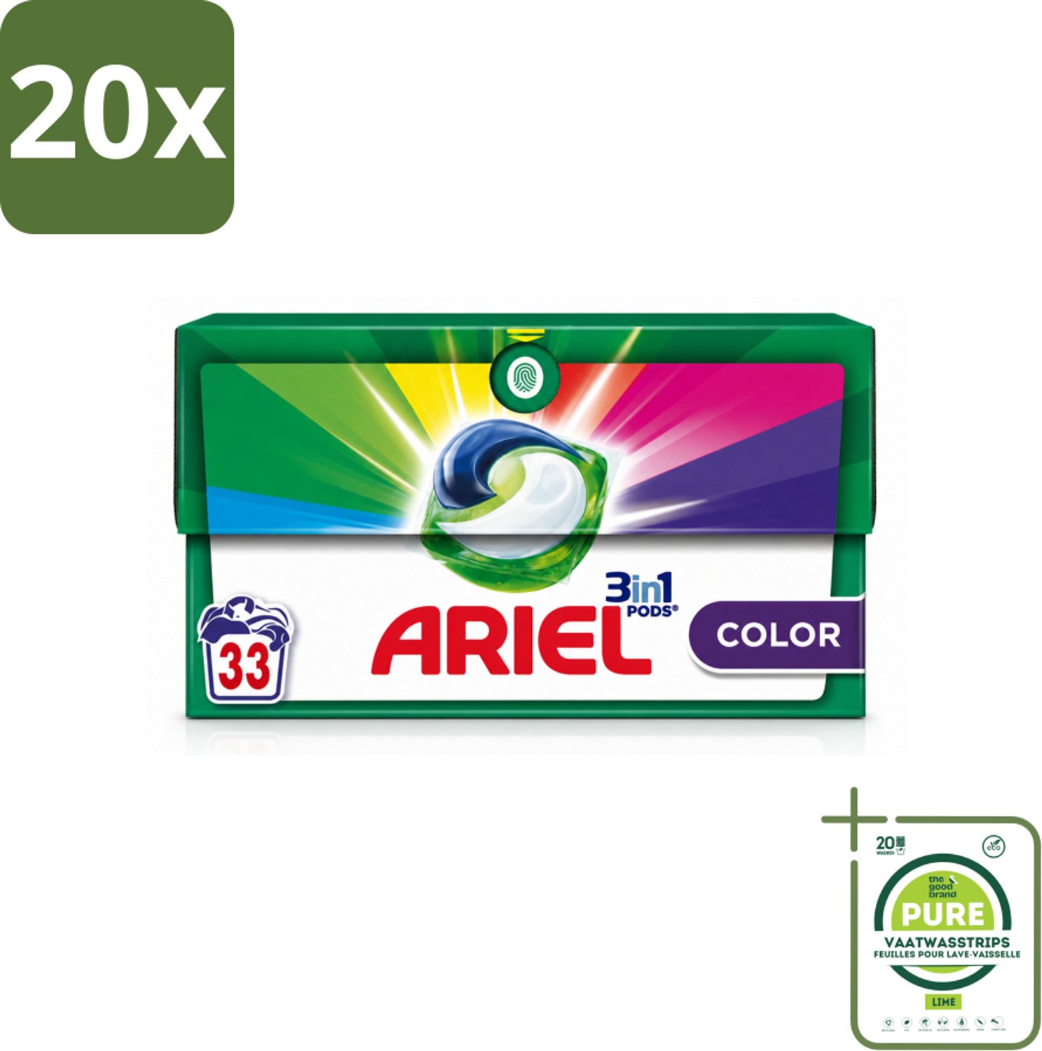 20 x Ariel - 3in1 Wasmiddel Pods - Color - 33 Pods - Grootverpakking - Vaatwasstrips - Wasmiddel Pod - Kleurbehoud - Reiniging - Vlekverwijdering - Koud Water