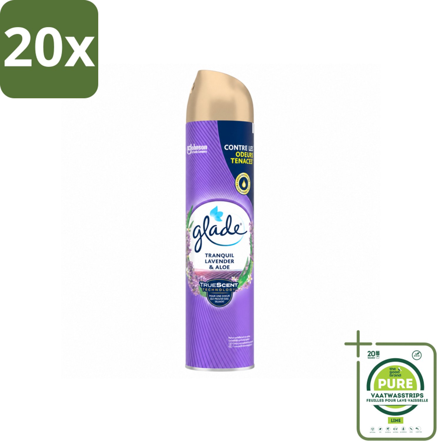 20 x Glade - Luchtverfrisser Spray - Tranquil Lavender & Aloë - 300 ml - Grootverpakking - Vaatwasstrips - Luchtverfrisser - Frisheid - Lavendel - Aloë - Geur