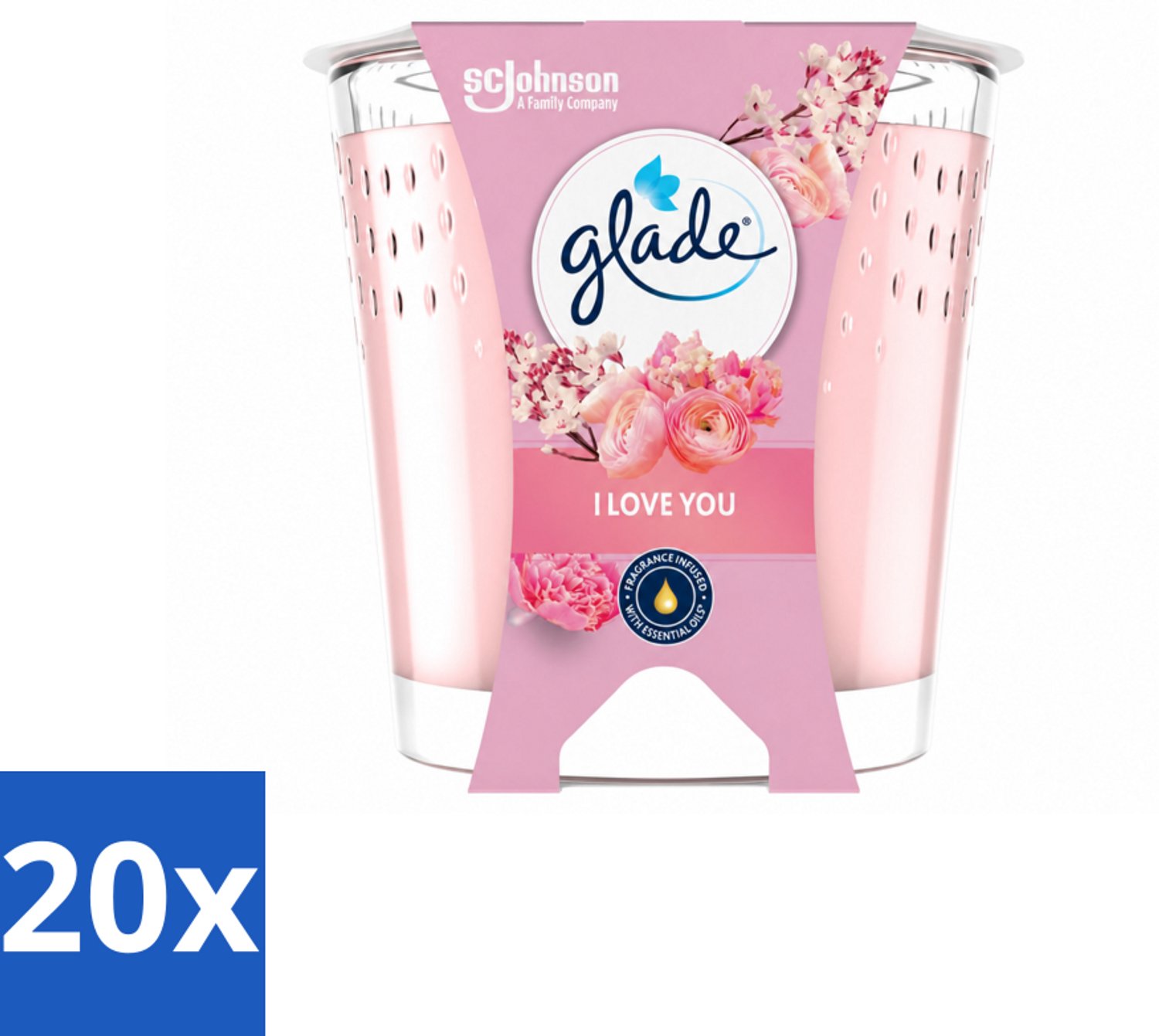 20 x Glade - Geurkaars I Love You - 100% Raapzaadwas & Vegan - 112 g - Voordeelverpakking - 20 stuks
