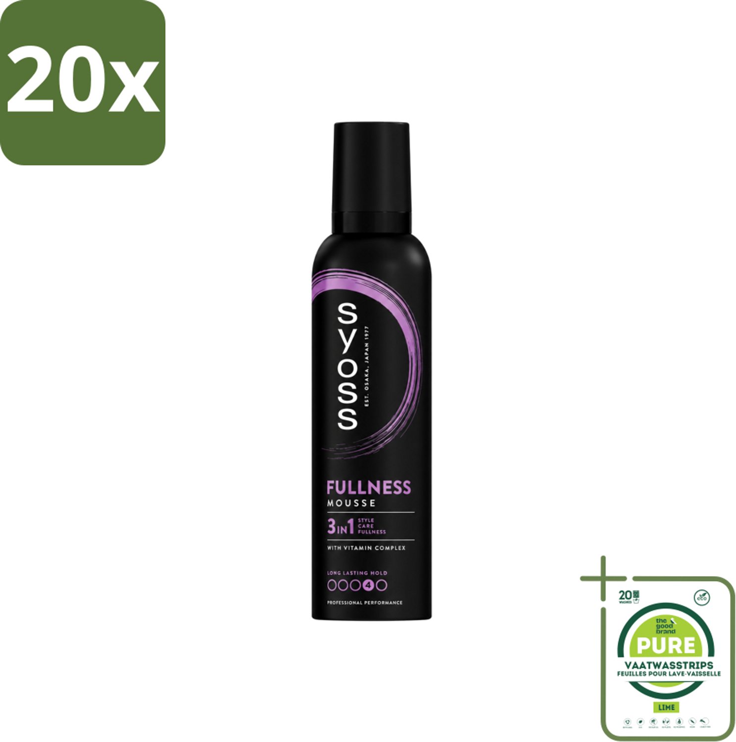 20 x Syoss - Fullness - Haarmousse - Lichtgewicht Volume - 250 ml - Grootverpakking - Vaatwasstrips - Haarvolume - Haarmousse - Haarverzorging - Haarherstel - Vitaminecomplex