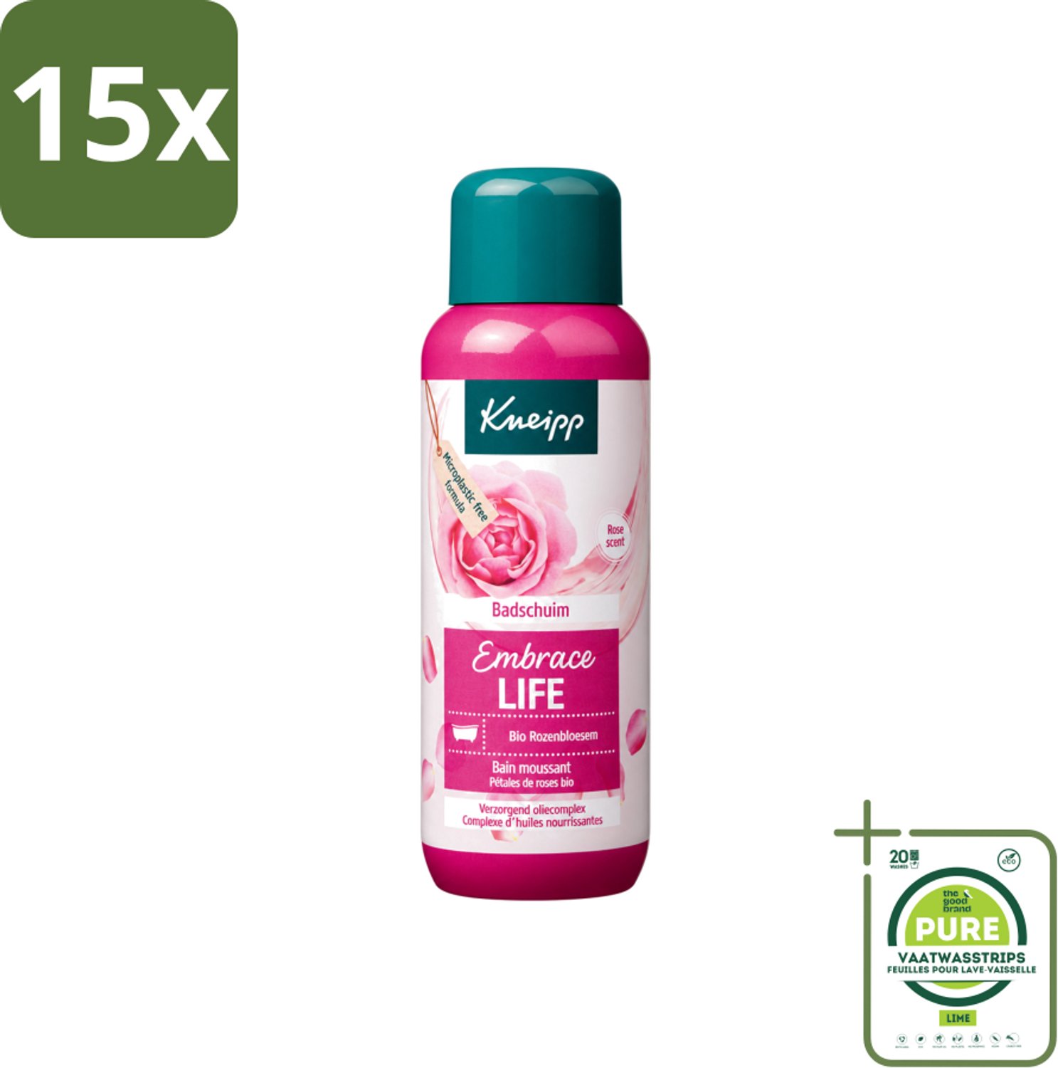 15 x Kneipp - Badschuim - Embrace Life - Anti-Aging verzorging - 400 ml - Grootverpakking - Vaatwasstrips - Badshuim - Anti-aging - Roos - Vrouwelijke Kracht - Zelfverzorging