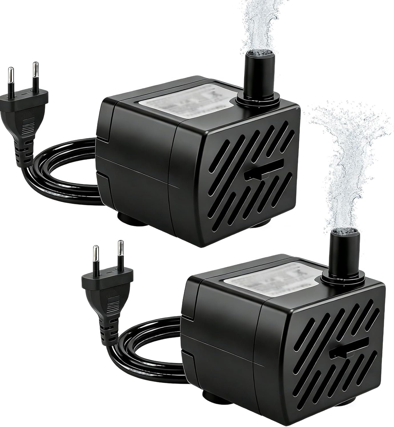 2 Stuks Mini Dompelpomp 3W 180L/H, Dompelwaterpomp, Stille Aquariumpomp met Regelbare Stroom en Voedingskabel, Fonteinpomp voor Aquarium Hydrocultuur Fontein Katvijver