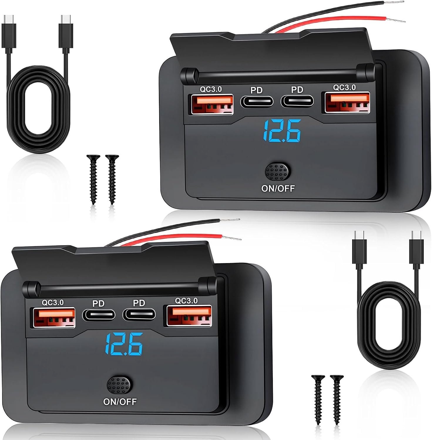 2 stuks 76W 4-poorts 12V USB-stopcontact dubbel 36W PD & dubbel 18W QC3.0