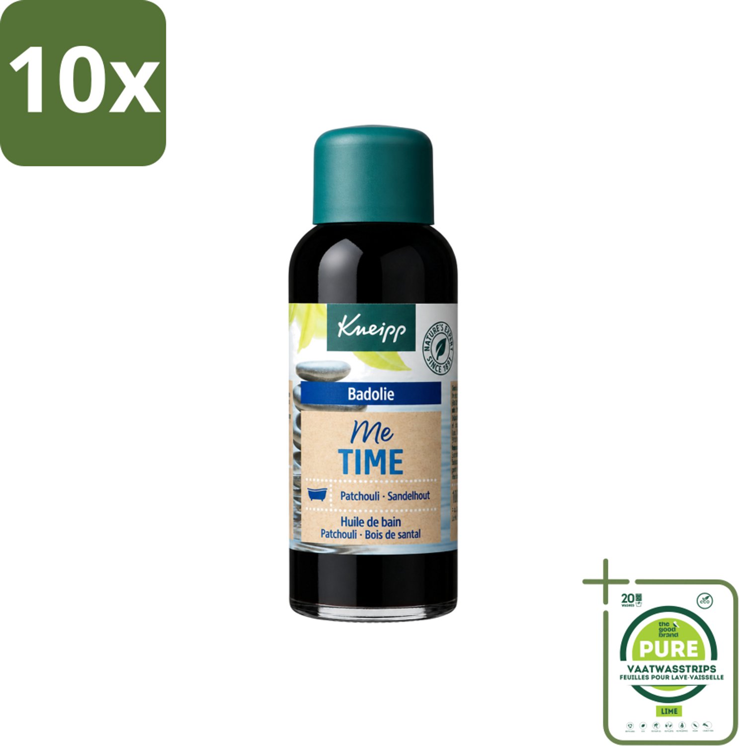 10 x Kneipp - Badolie - Me-Time - Patchouli & Sandelhout - 100 ml - Grootverpakking - Vaatwasstrips - Badolie - Ontspanning - Zelfzorg - Patchouli - Sandelhout