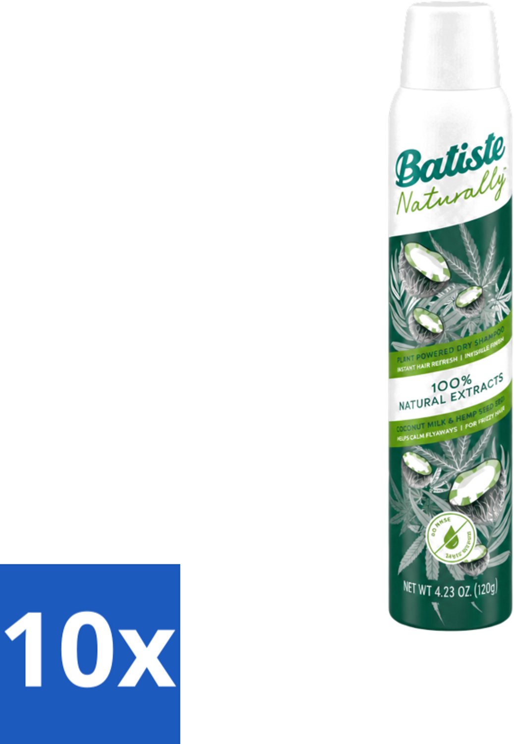 10 x Batiste - Naturally Coconut Milk & Hemp Seed Oil - Droogshampoo - Anti-Pluis en Verfrist - 100% Natuurlijk - 200ml - Voordeelverpakking - 10 stuks