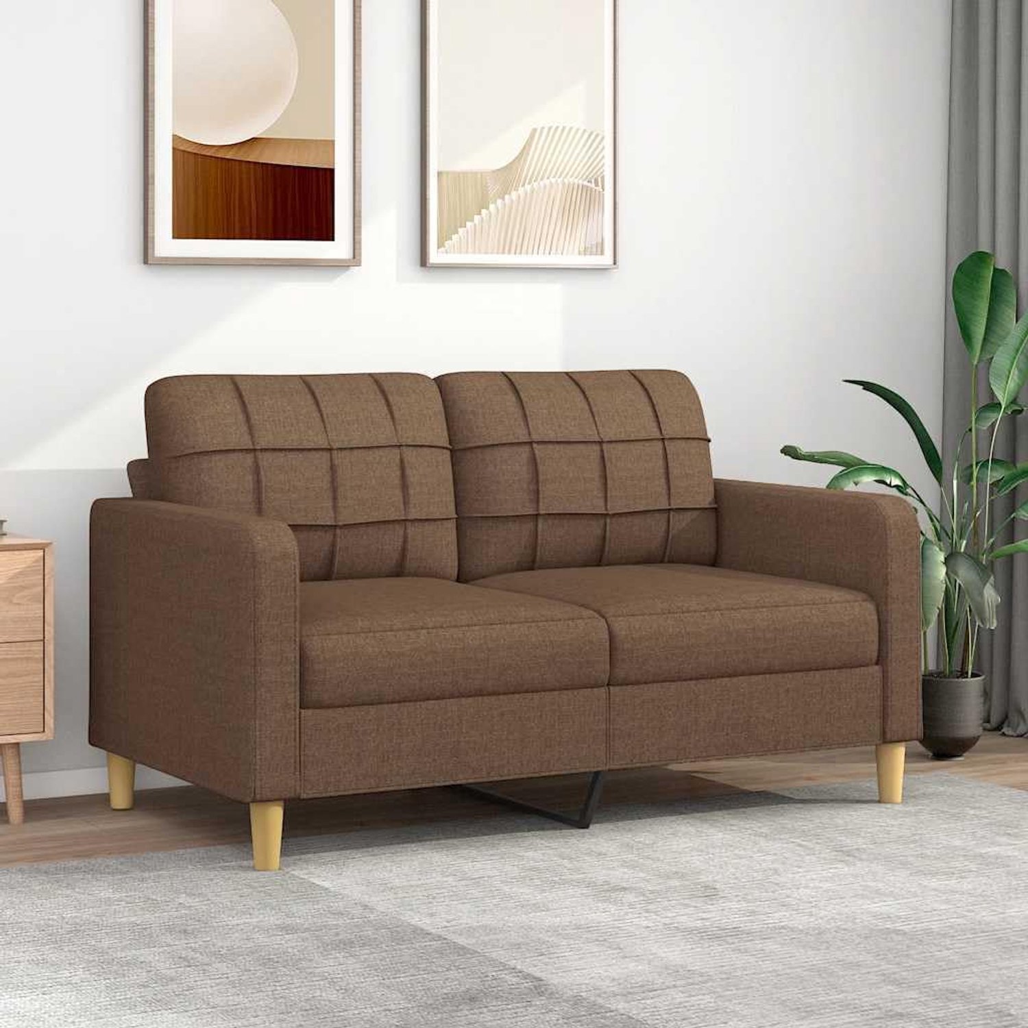 2-zitsbank, bruin, 140 cm, stof, comfortabel gestoffeerde meubels met robuust metalen frame en ademende overtrek, duurzame woonkamerbank voor ontspanning