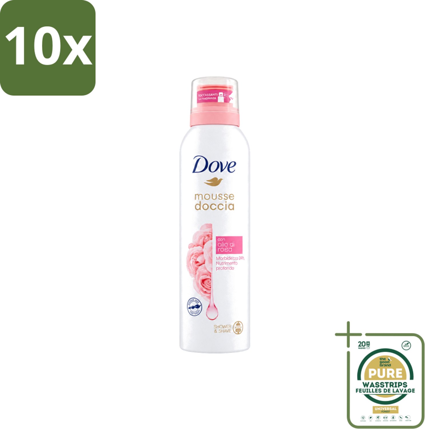 10 x Dove – Douchefoam – Rose Oil – 200 ml - Wasstrips - Douchefoam - Rozenolie - Hydratatie - Zachte Mousse - Scheren Onder De Douche