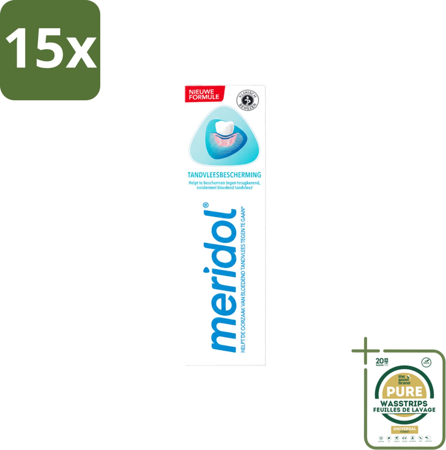 15 x Meridol - Tandpasta - Dagelijkse Tandverzorging - Beschermt tegen Tandvleesproblemen - 75 ml - Wasstrips - Tandpasta - Tandvleesbescherming - Geïrriteerd Tandvlees - Antibacteriële Tandpasta - Gezond Tandvlees