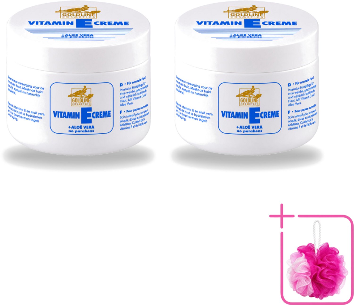 2 x Goldline - Bodycrème - Vitamine-E & Aloë Vera - Normale Huid - Hydraterend - 250 ml - Bulkverpakking - Bodycrème - Douchemop - Vitamine e