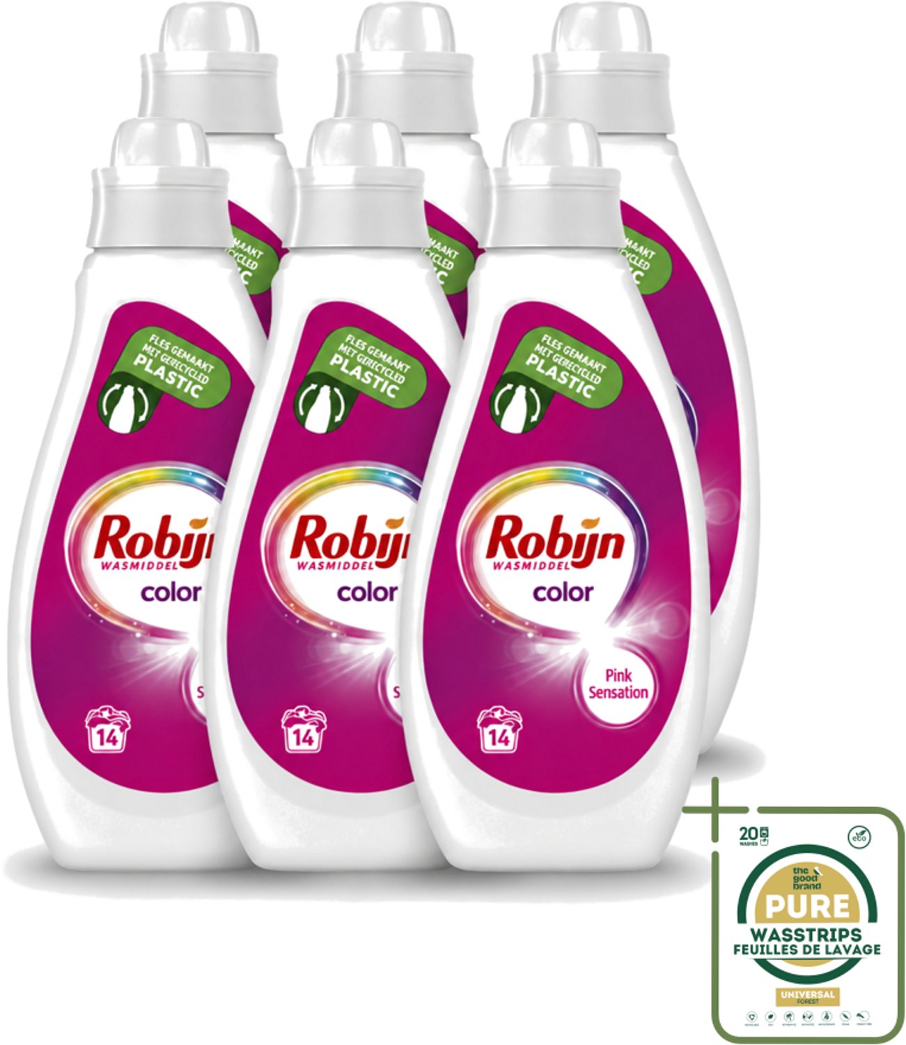 6 x Robijn - Color - Vloeibaar Wasmiddel - Pink Sensation - 14 Wasbeurten - 700 ml - Wasstrips - Kleur - Wasmiddel - Wasbeurt - Wasmachine - Wasverzachter