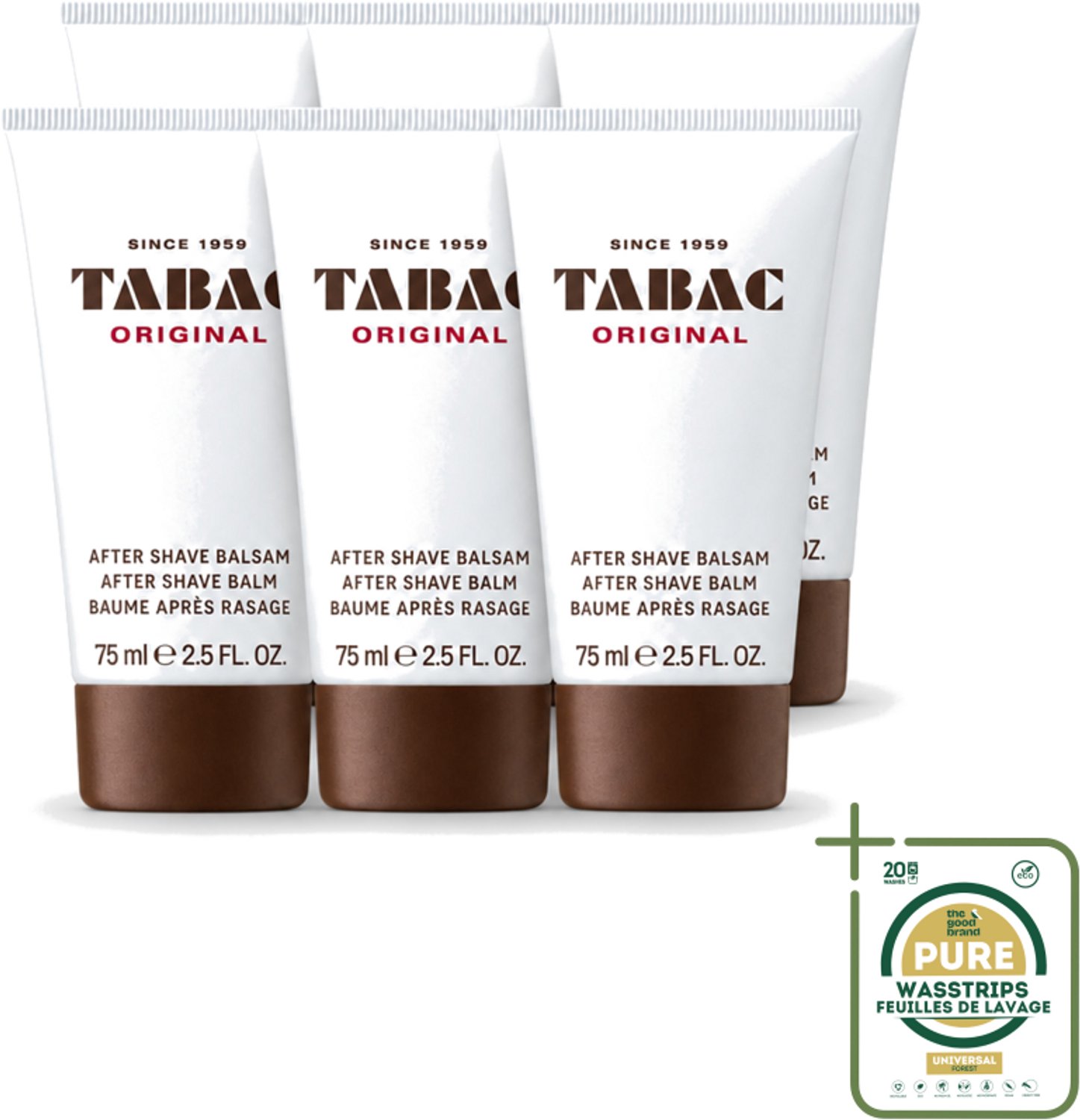 6 x Tabac Original Men - Aftershave Balsem - Verzachtend - 75 ml - Wasstrips - Aftershave Balsem - Huid Verzachten - Huid Kalmeren - Scheren Na - Droge Huid