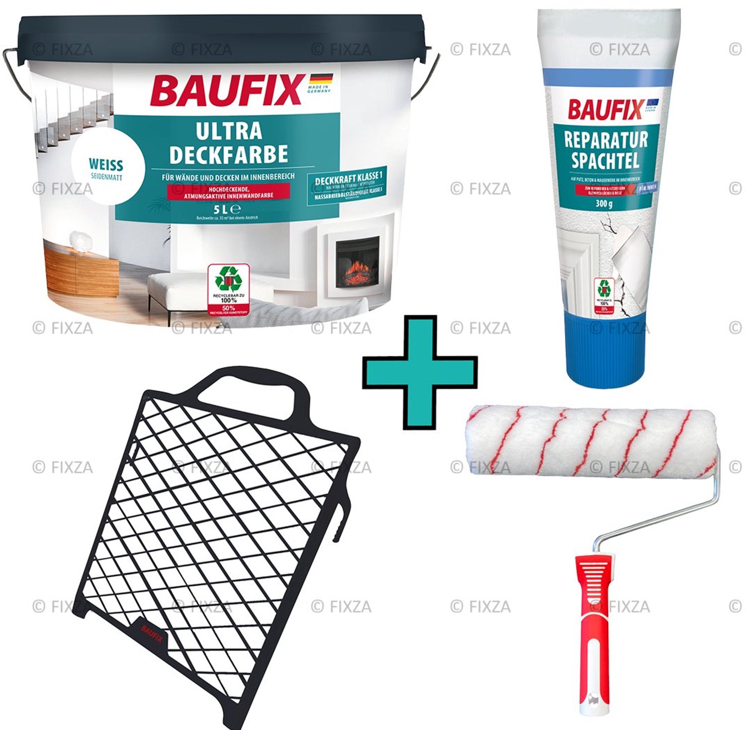 BAUFIX Ultra Dekkende muurverf wit 5 Liter + Muurverfset 2